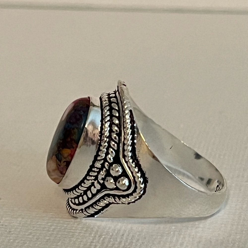 SOLID 925 STERLING SILVER GEMSTONE RING PINK SPINY OYSTER TURQUOISE SIZE 8.75 - Picture 8 of 10